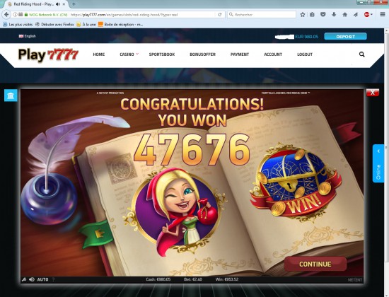 Gros gain free spins sur play7777